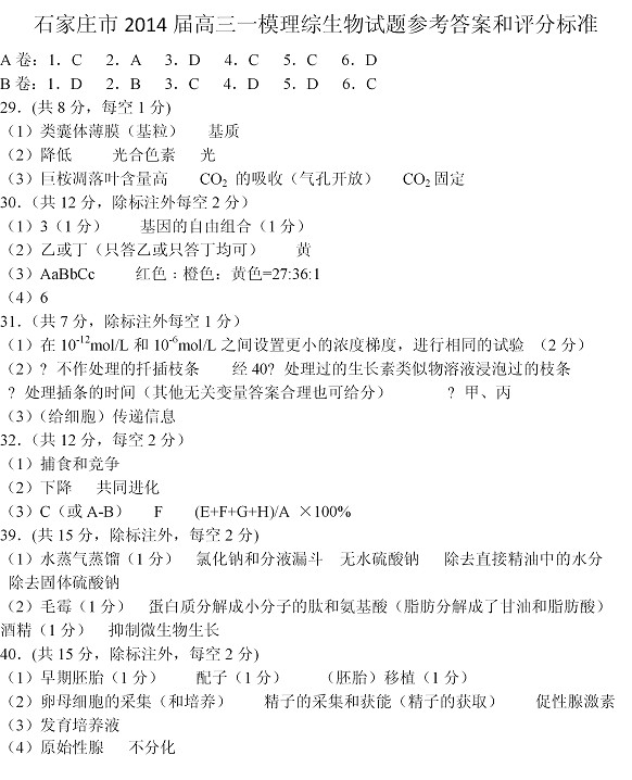 ʯ��ׯ2014�߿�һģ����ģ�������