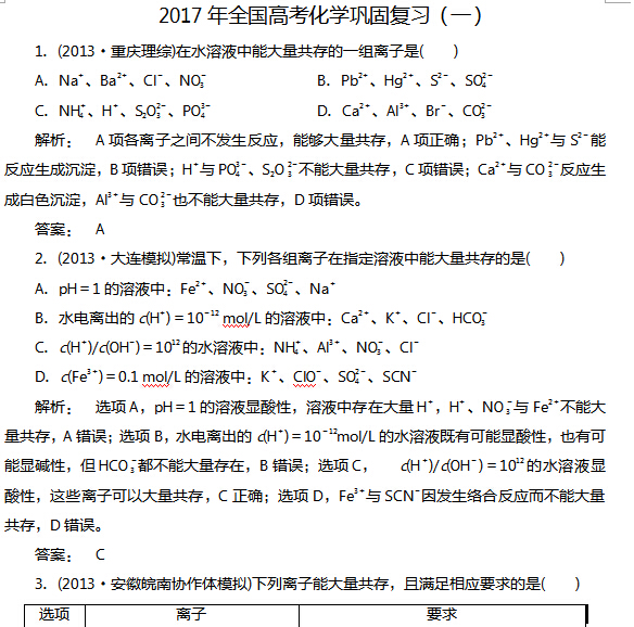 2017年全国高考化学巩固复习(一)