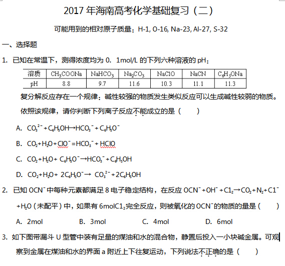 2017�꺣�ϸ߿���ѧ������ϰ������