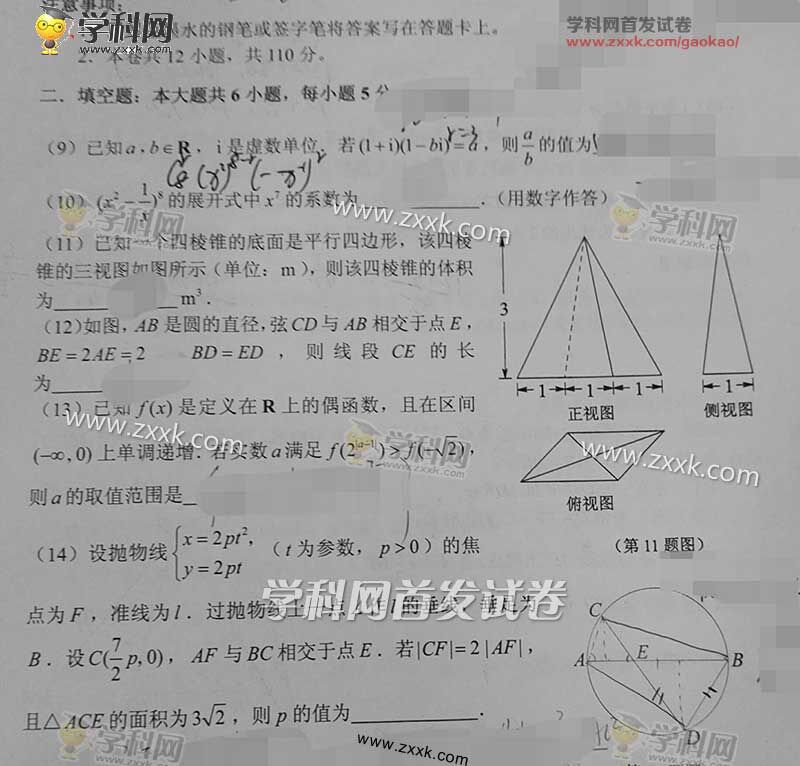 2016年天津高考理科数学试题(图片)
