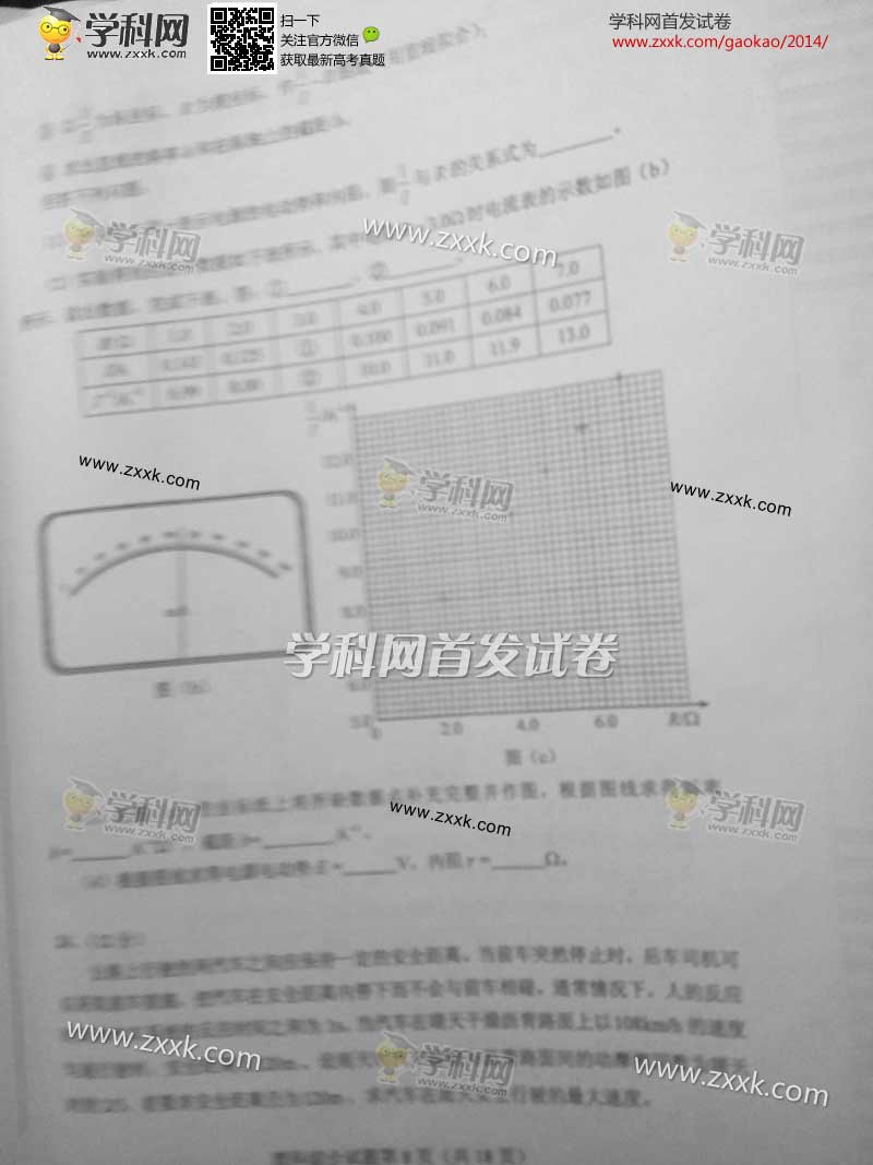 2014陕西高考试题及答案理综卷(图片版)