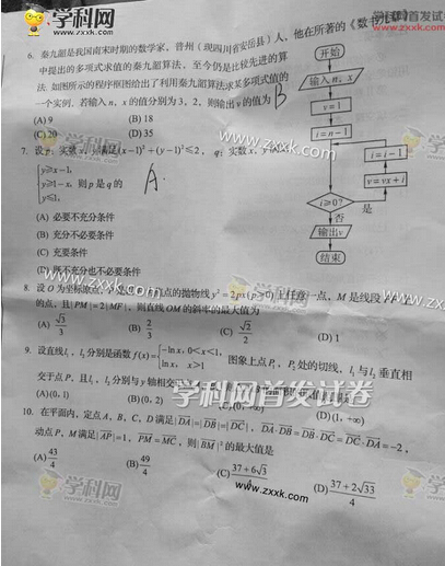 2016年四川高考理科数学试题答案(图片)