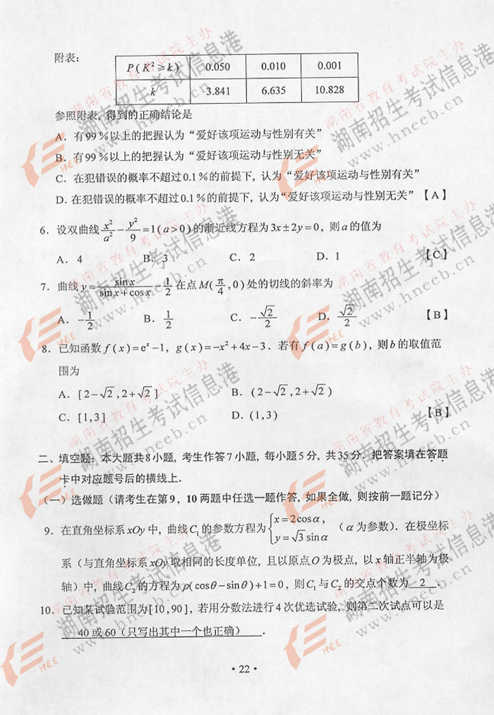 2011����ͨ�ߵ�ѧУ�������Ժ��ϸ߿���ѧ�Ŀ����⼰��