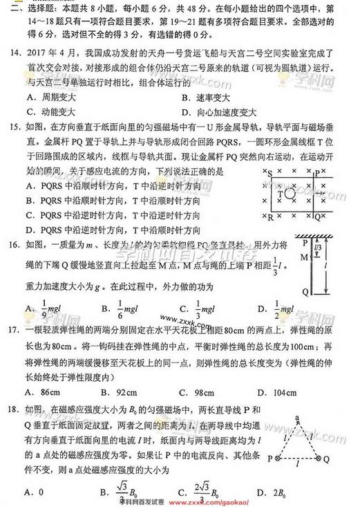 2017年四川高考理综试题(图片版)