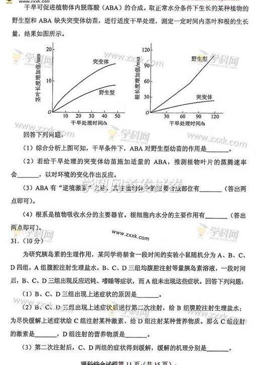 2017年四川高考理综试题(图片版)