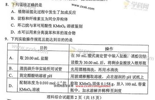 2017年四川高考理综试题(图片版)