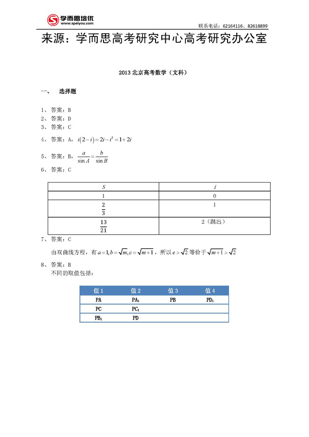 2013�걱���߿����⼰���Ŀ���ѧ�𰸽���