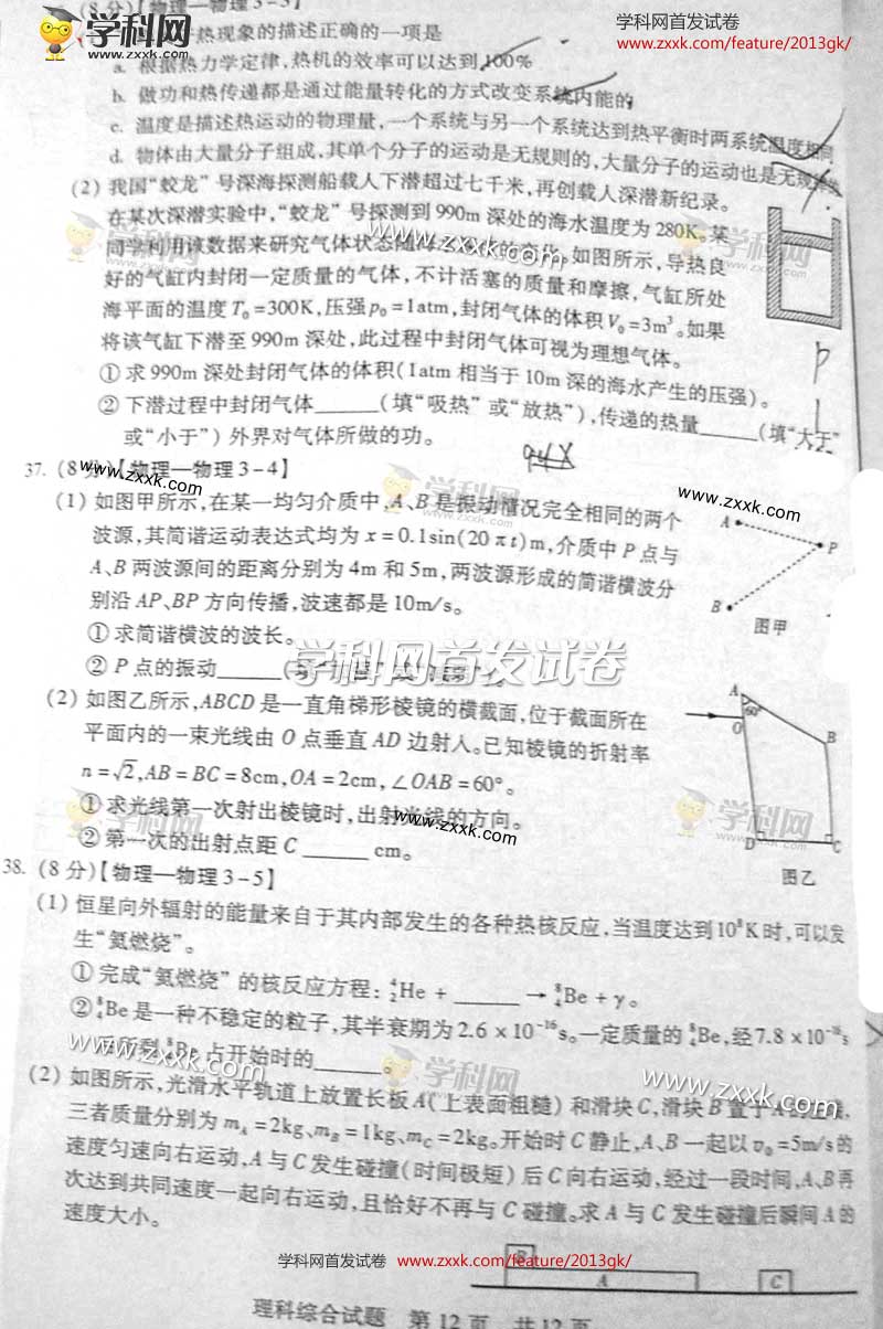 2013��ɽ���߿��Ծ��������⼰�𰸣�ͼ�İ棩