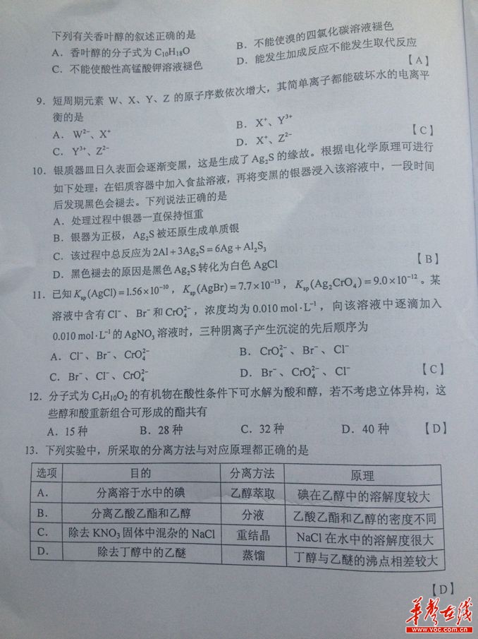 2013年宁夏高考理综试题及答案