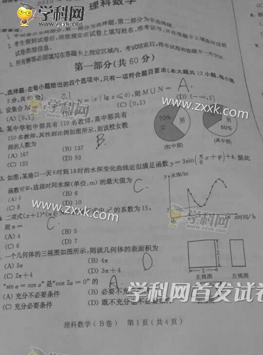 2015�������߿�������ѧ���⼰�𰸣�ͼƬ�棩