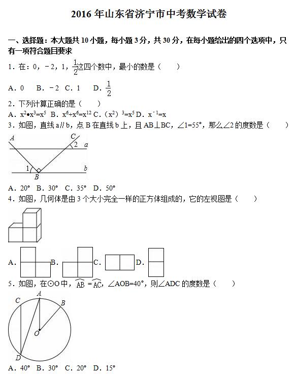 2016��ɽ�������п���ѧ���⼰�𰸣�word�棩