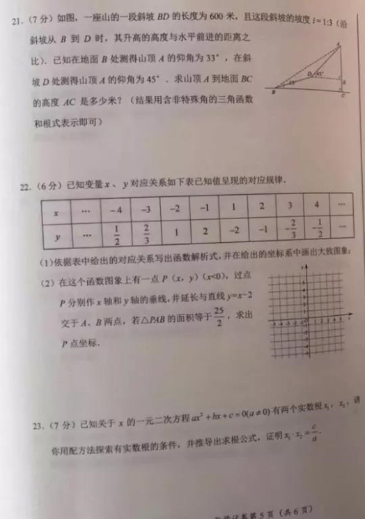 2018年呼和浩特中考数学真题及答案