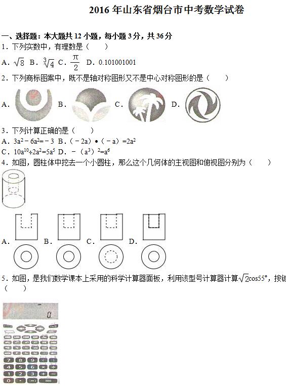 2016��ɽ����̨�п���ѧ���⼰�𰸣�word�棩