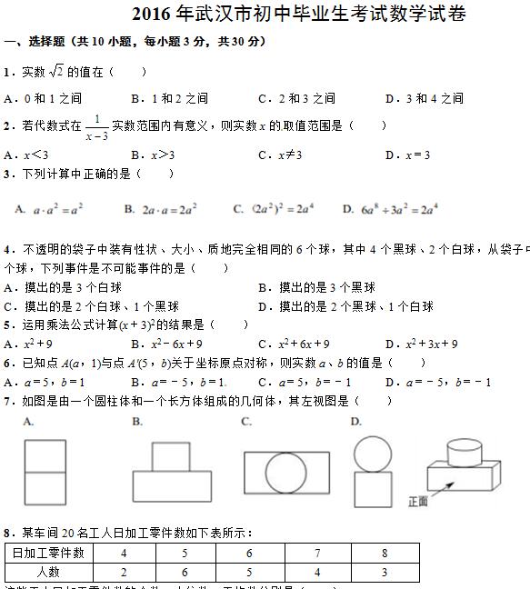 2016������人�п���ѧ���⼰�𰸣�word�棩