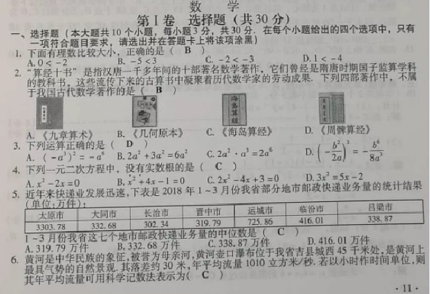 2018��ɽ���п���ѧ���⼰�𰸣�ͼƬ�棩