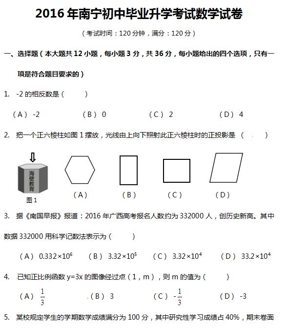 2016����������п���ѧ���⣨word�棩