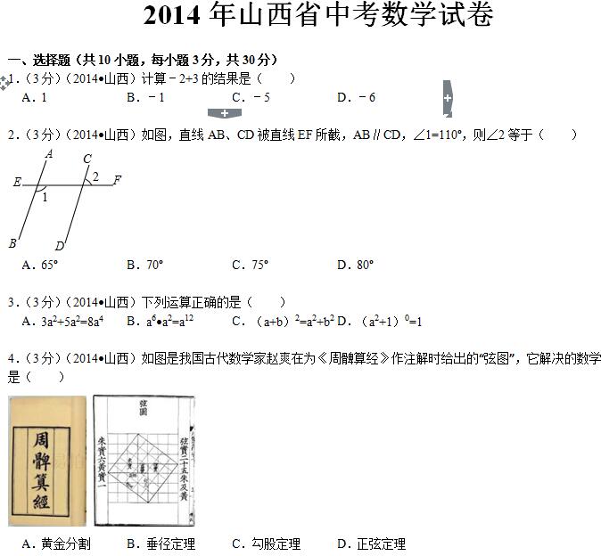 2014��ɽ���п���ѧ���⼰�𰸣�word�棩