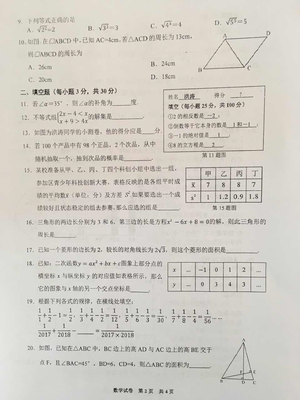 2018��ǭ�������п���ѧ���⼰��