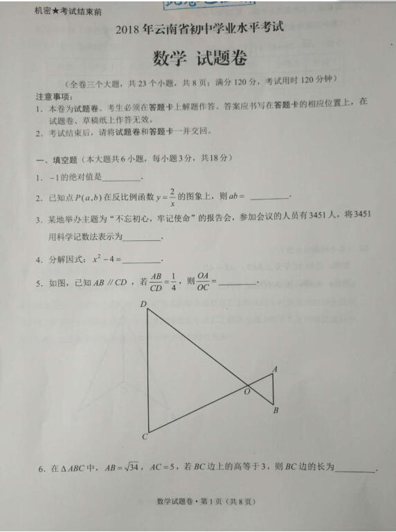 2018�������п�������ѧ���𰸣�word�棩