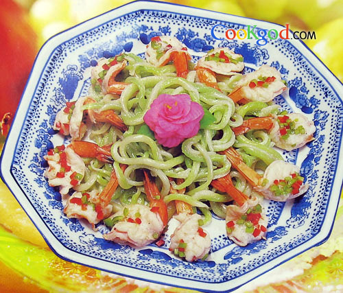 百花大虾面的做法