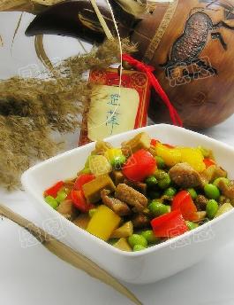 豆干肉丁炒毛豆的做法