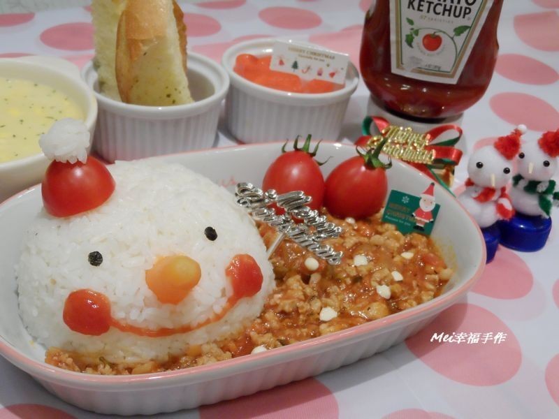【亨氏番茄酱 100% 纯天然】下雪囉!雪人义大利肉酱饭饭的做法