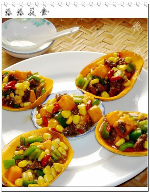 玉米牛肉芒果船的做法