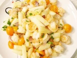 鲜茄山药虾球的做法