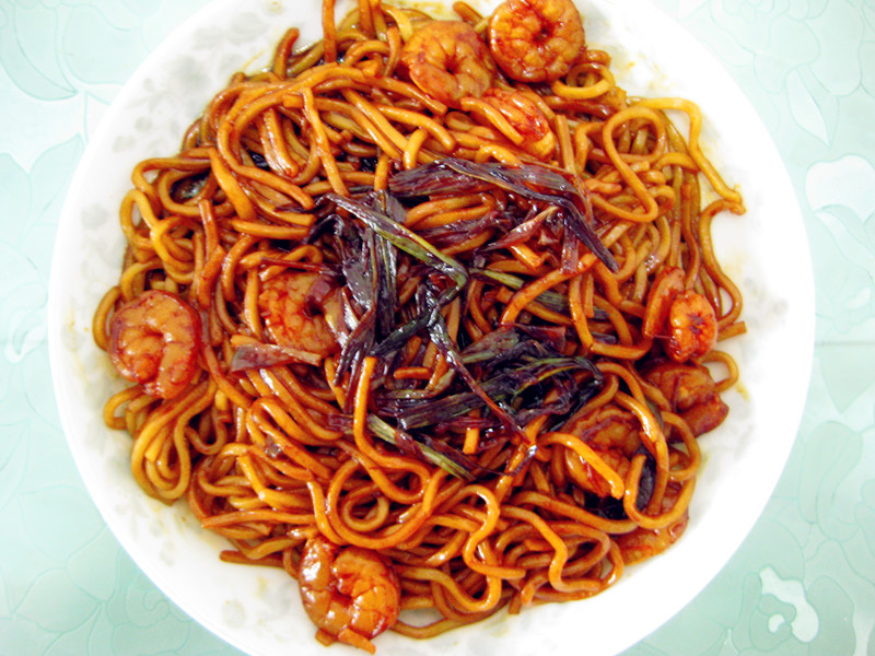 虾仁葱油小面的做法