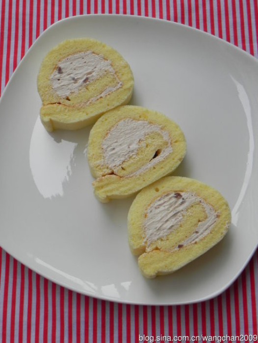 无油无水焦糖栗子海绵卷的做法