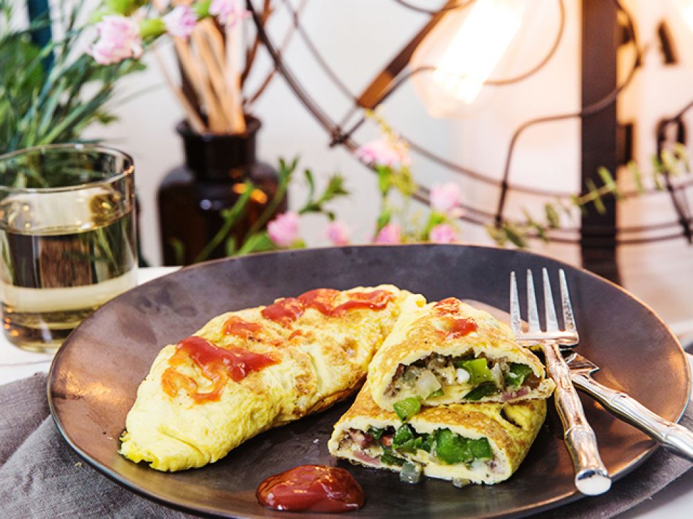 培根蘑菇煎蛋卷的做法