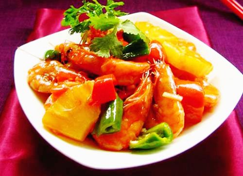 彩椒菠萝虾的做法