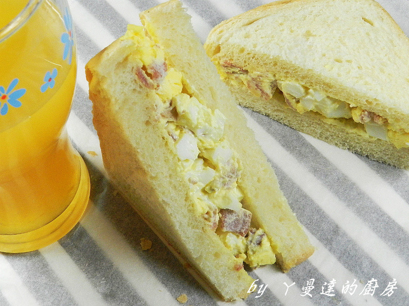 ㄚ曼达的午餐便当~培根蛋沙拉土司的做法
