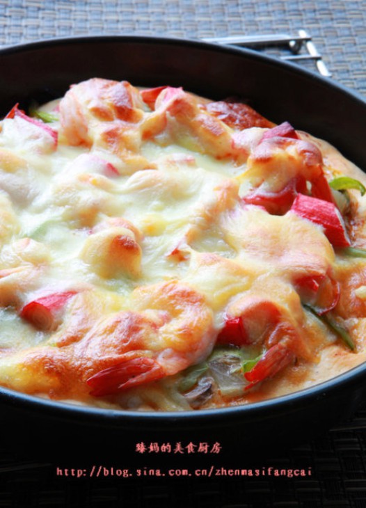 虾仁蟹柳海鲜比萨的做法