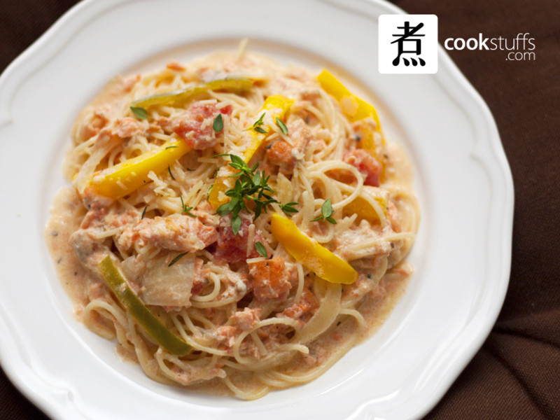 三文鱼百里香忌廉汁天使面的做法