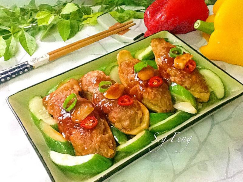 茄汁杏包菇镶肉的做法