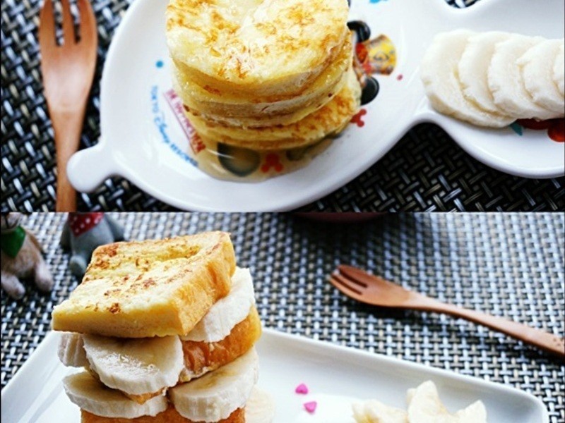 ?毛毛?爱心法式吐司塔 佐香蕉蜂蜜的做法