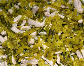 雪菜炒肉丝柏叶的做法