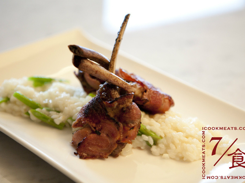 培根羊排芦笋炖饭的做法