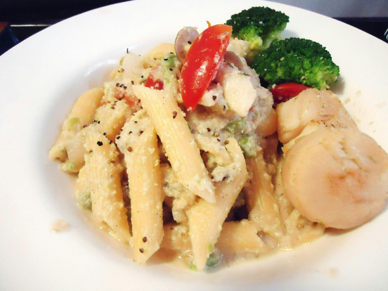 香煎干贝豆渣斜管意面的做法