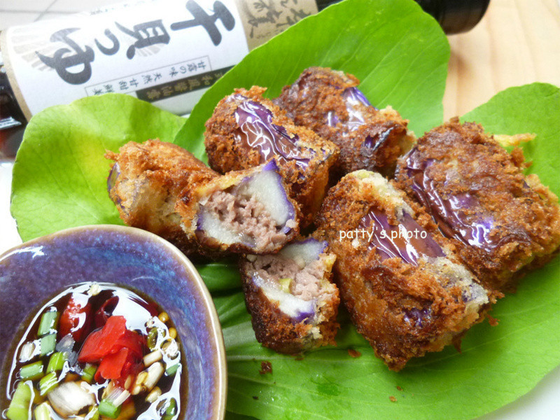 炸茄子镶肉的做法