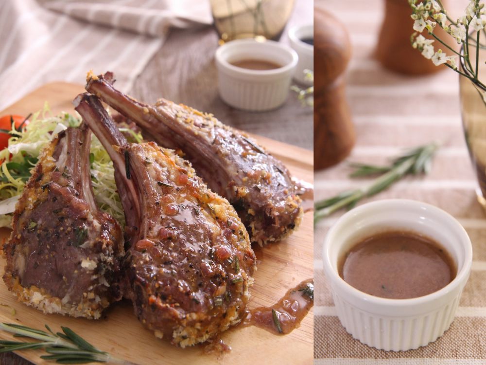 香草焗羊架配红酒汁的做法