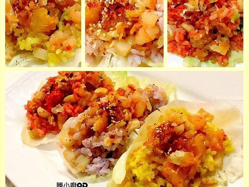 彩米虾松的做法