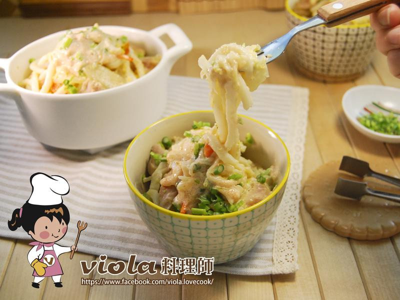 日式炒乌龙拌明太子酱的做法