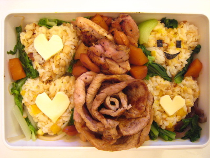 烤肉玫瑰花便当的做法