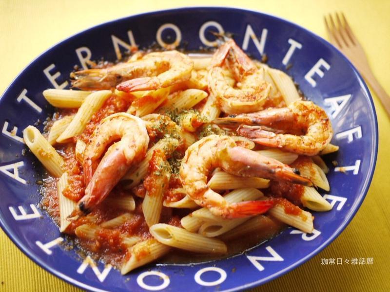 烤虾番茄红酱斜管面的做法