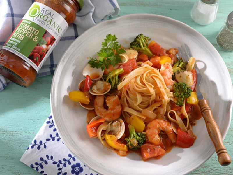 蕃茄甜椒海鲜义大利面的做法