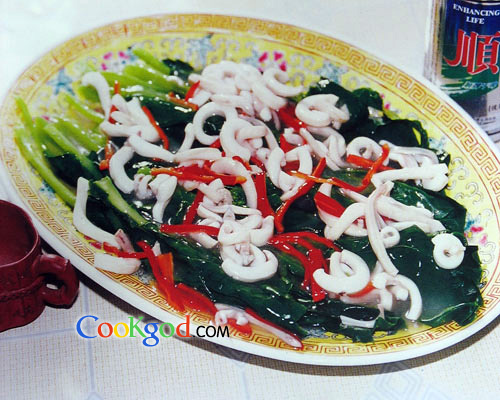 鱿鱼扒芥蓝叶的做法