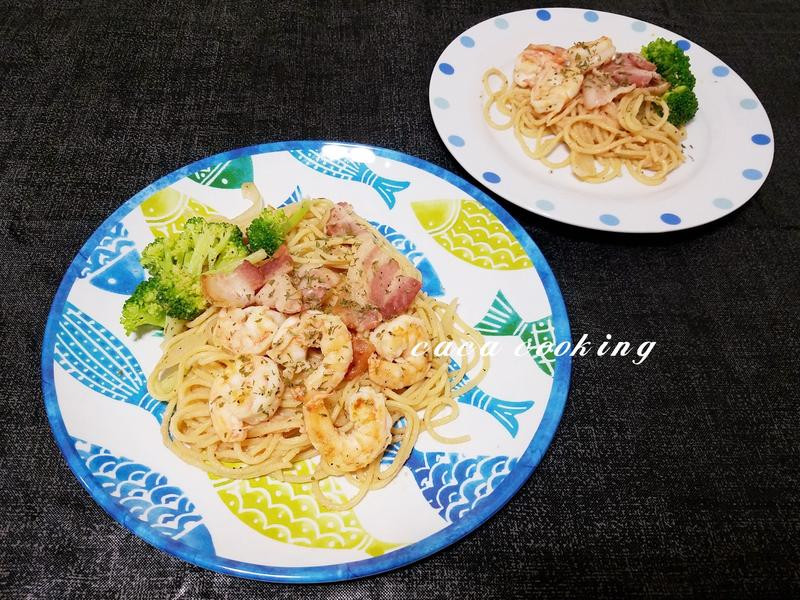 明太子鲜虾培根义面的做法