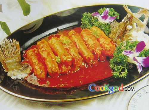 茄汁三丝鳜鱼卷的做法